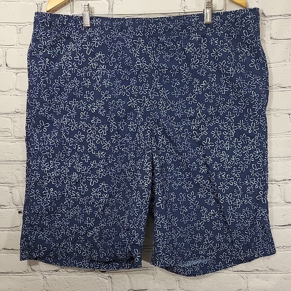 LANDS' END Shorts Mens L 36-38 Swim Trunks Bathing Suit Boardshort Blue Print